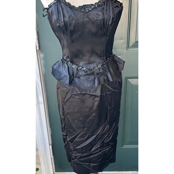 Vintage 80's Gunne Sax Black Corset Cocktail Dress Alt Goth Vamp Prom Sz 7 - Picture 1 of 9